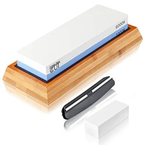 Knife Sharpening Stone - 2 Side Whetstone Set 1000/6000 Grit - Angle Guide