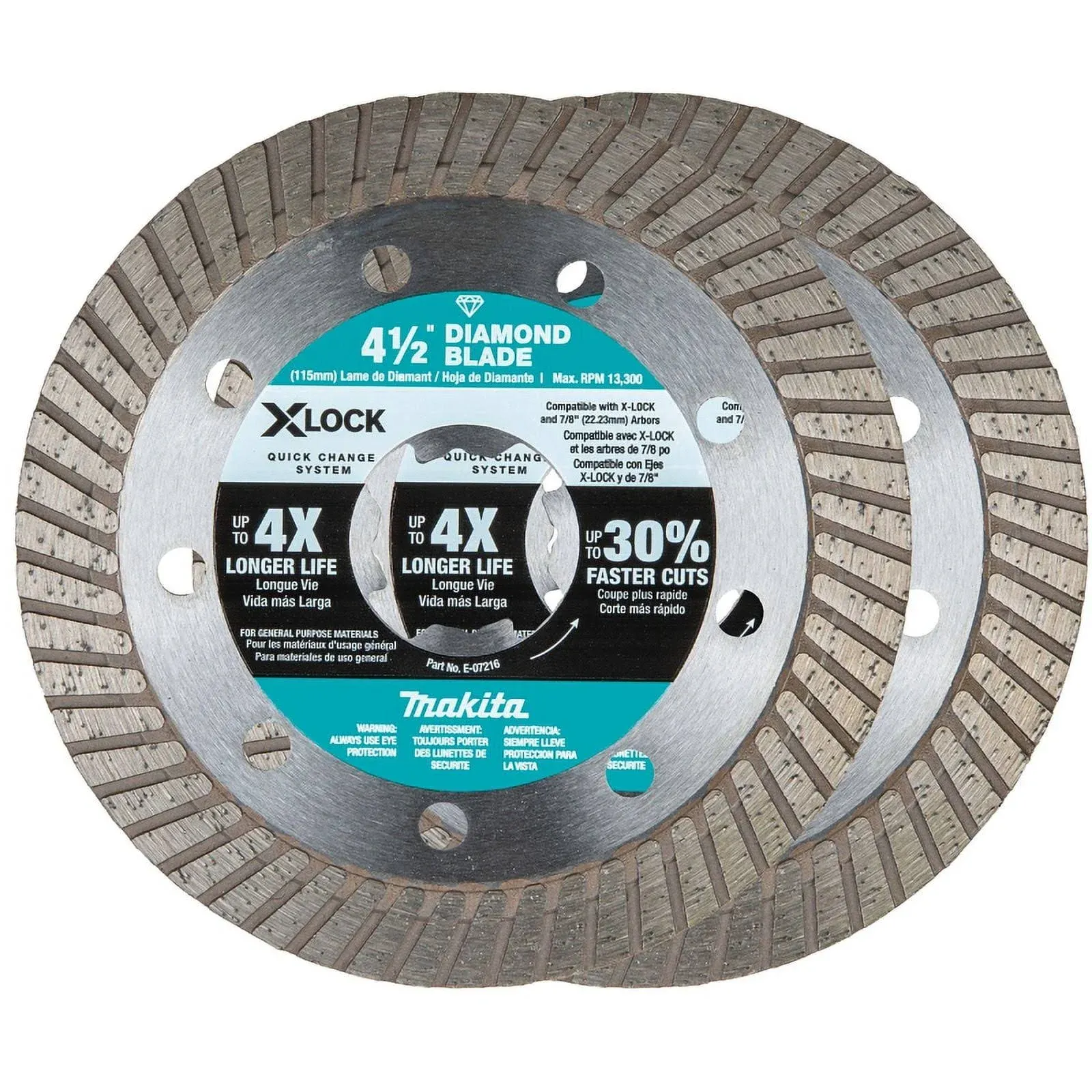  E-07222 X-LOCK 4-1/2" Turbo Rim Diamond Blade for Masonry Cutting, 2/pk