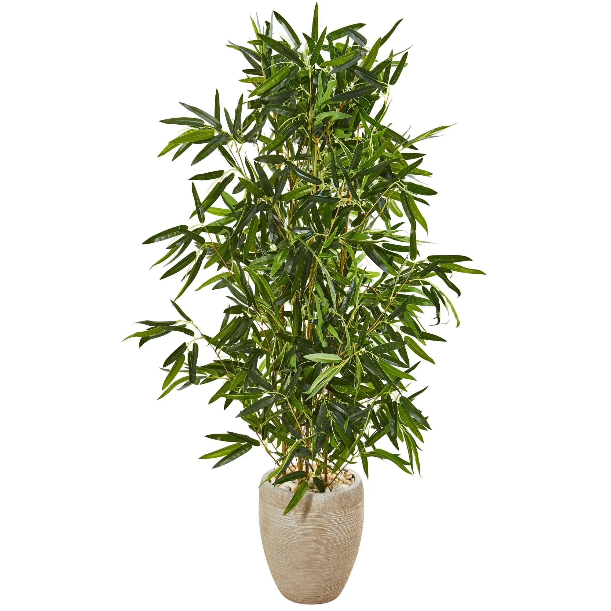 5’ Bamboo Artificial Tree In Sand Colored Planter (Real Touch) Uv Resistant (Indoor/Outdoor)