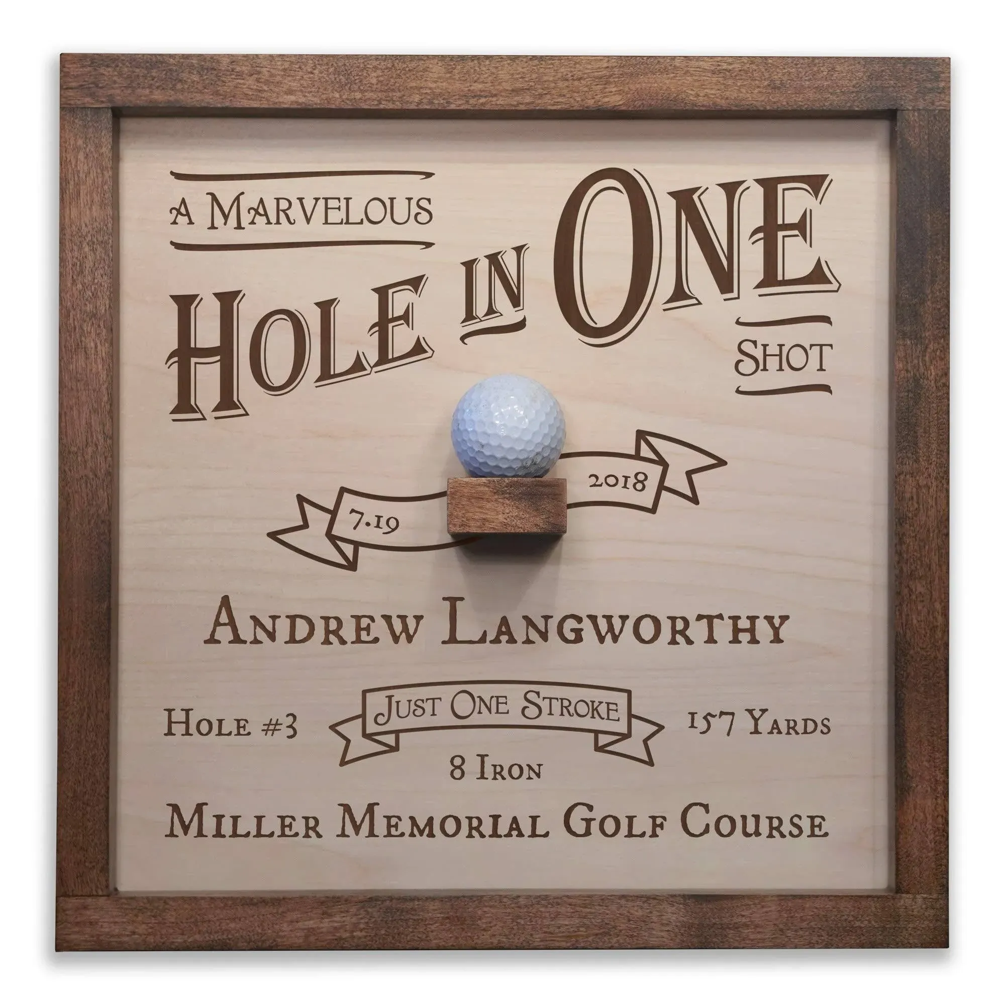 Personalized Wooden Hole in One Ball Display Plaque in Vintage Style