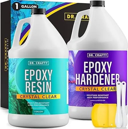 DR CRAFTY Clear Epoxy Resin - Table Top Epoxy Resin Kit - 1 Gallon Epoxy Resin for Resin Molds, Table Top, Art Resin, Craft, Jewelry Casting, DIY, Tumblers & Wood - 2 Part Resin Kit Coating 1 Gallon