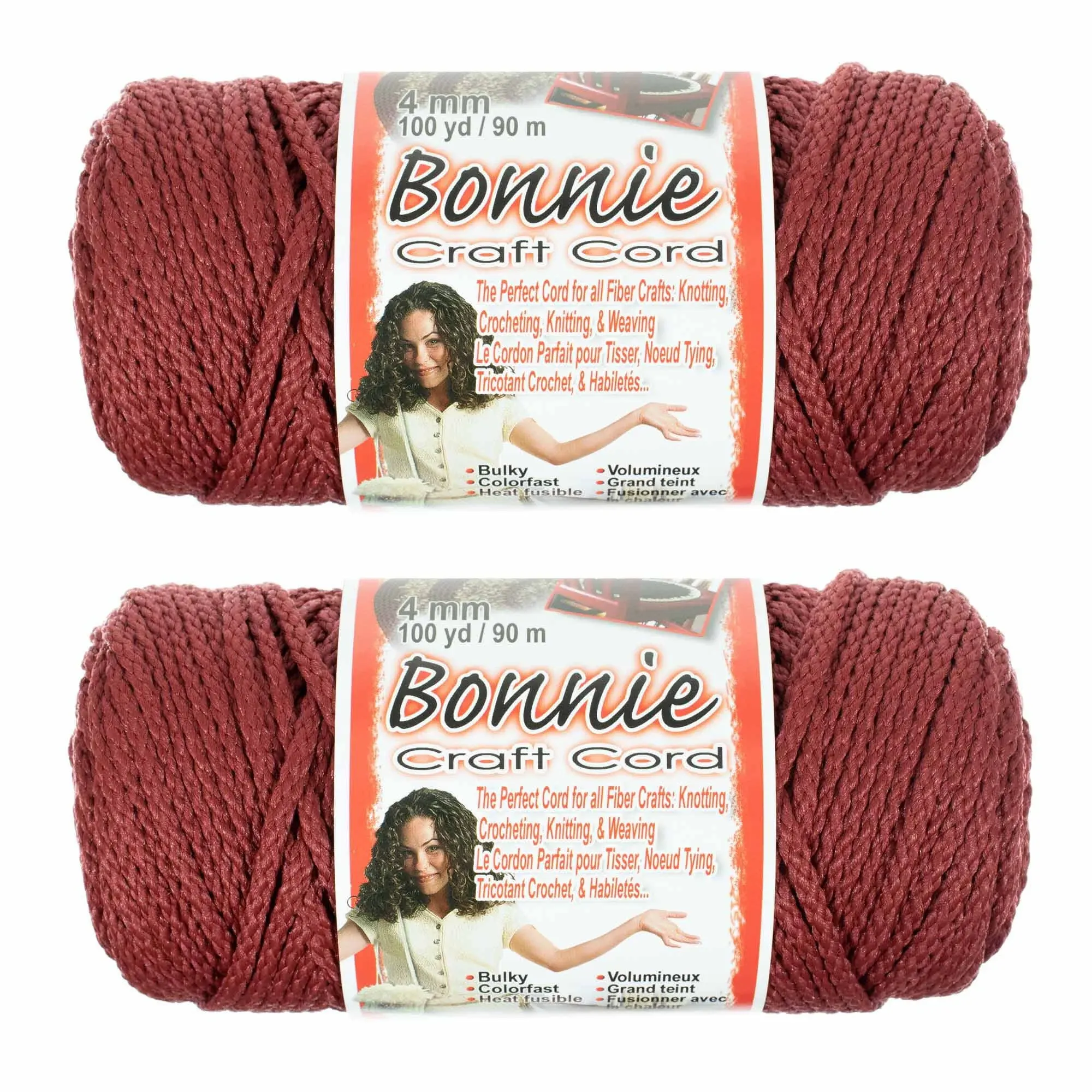 2 Pack Bonnie Cord - 4mm Diameter 100 yd Length - Multiple Colors - Macrame Cord