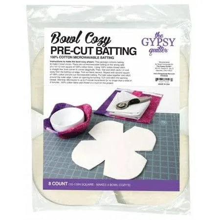 Fields Bowl Cozy Pre-Cut Batting - 8 Count 100% Cotton Microwavable Batting 10.5'' Squares (Makes 4 Bowl Cozy's) M230.05