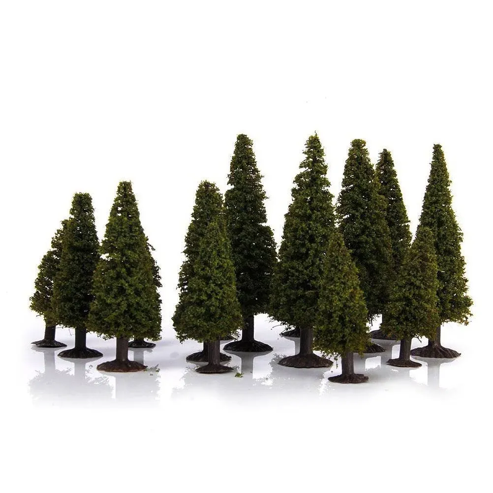  15pcs Model Cedar Trees Architecture Trees Miniature for DIY Green Scenery 