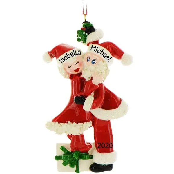 Personalized Mistletoe Santa & Mrs. Claus Ornament 