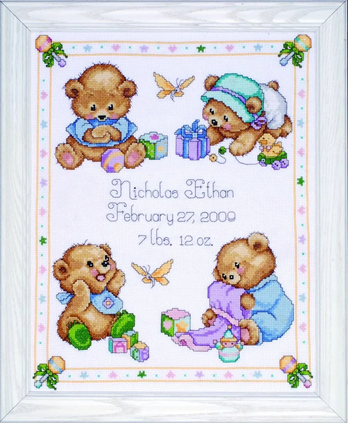 Tobin 11&quot; x 14&quot; Baby Bears Birth Record Counted Cross Stitch Kit