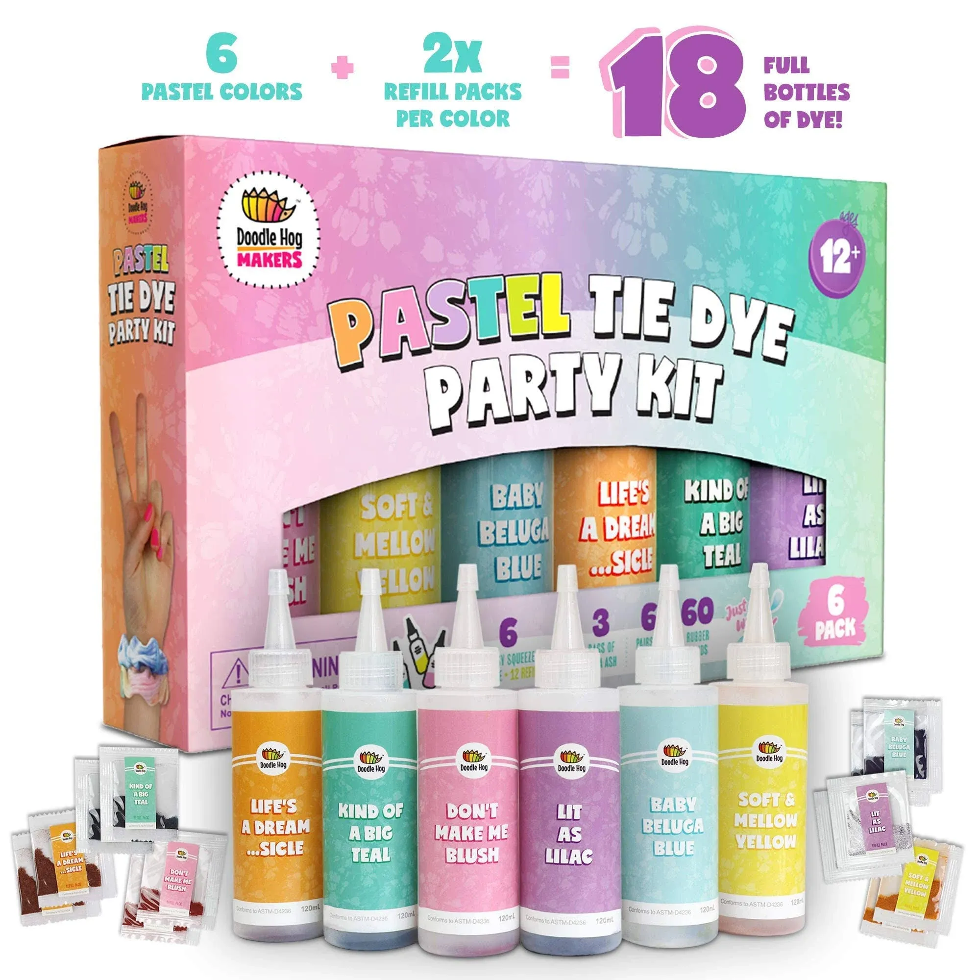 Pastel Tie Dye Kit for Large Groups, DIY Tie Dye Kit, Tie Dye Kit Supplies, Girls Tie Dye Shirt, Tye Die Kits for Adults, Tye Dye Kits, 18 Full Bottles of Tie Dye