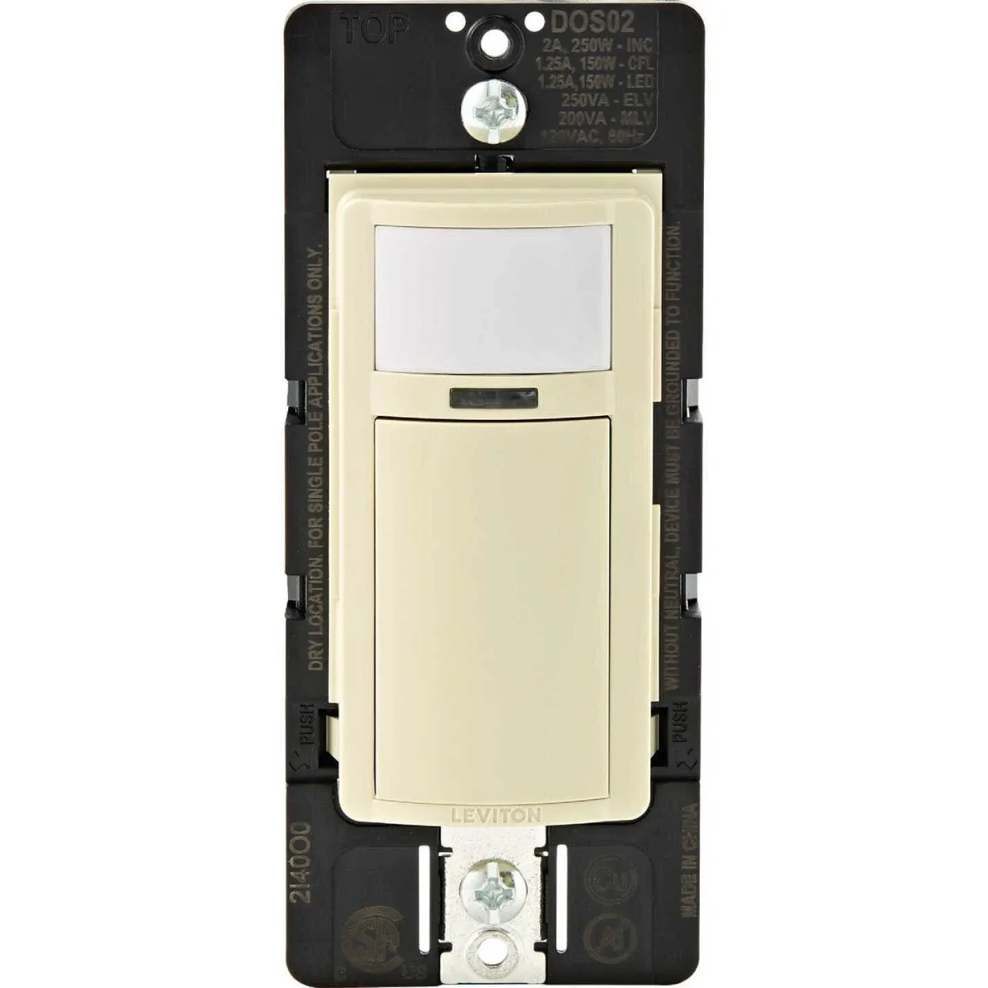 Leviton DOS02-LW Motion Sensor Light Switch, Motion Activated, Auto-On/Auto-Off, 2A, No Neutral Wire Required, Single Pole