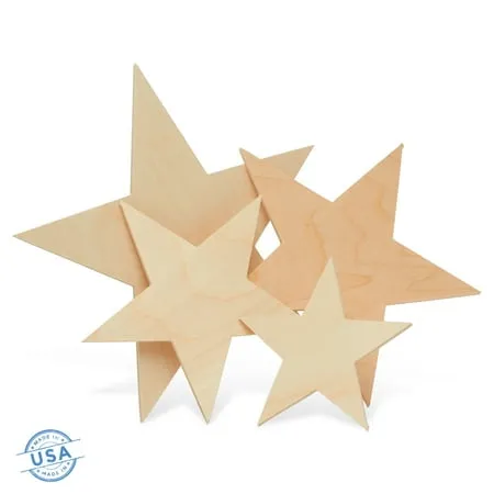 Wooden Star Shapes, 8 Inch Large Patriotic Natural Wood Cutouts, Bag of 3, Unfinished DIY Craft Wall Decor by Woodpeckers