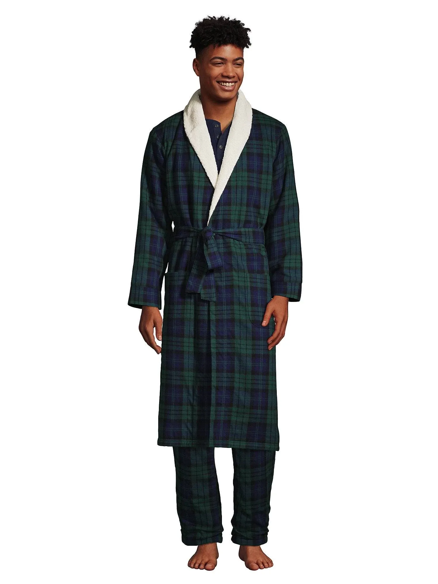 Lands' End Men's High Pile Fleece Lined Flannel Robe