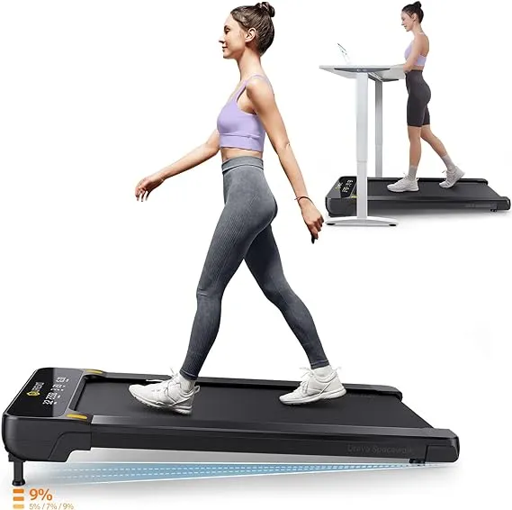 UREVO Walking Pad with Auto Incline, 9% Incline Under Desk Treadmill for Home/Office, 3-Slope Treadmill with Incline and Large LED Display