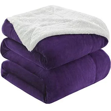 KAWAHOME Sherpa Fleece Queen Size Blanket for Bed - Extra Warm and Heavy Thick Blankets for Winter, Super Soft 500GSM Plush Blanket, 90"X 90" Purple