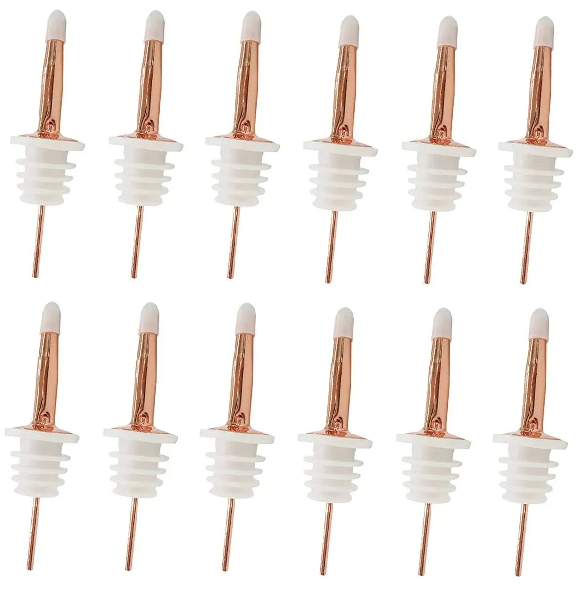 24 Pack Liquor Pour Spouts Set Stainless Steel bottle spout and Liquor Pourers Dust Caps Covers Rose Gold White