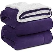 KAWAHOME Sherpa Fleece Queen Size Blanket for Bed - Extra Warm and Heavy Thick Blankets for Winter, Super Soft 500GSM Plush Blanket, 90"X 90" Purple