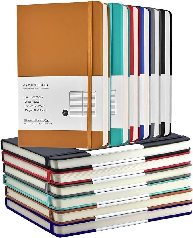 12 Pack Notebooks Journals Hardcover Spiral Notebook College Ruled Lined Paper Notebooks Subject Notebook A5 Size 5.5"x 8.3" for Office and School Supplies (Black, Brown, Green)