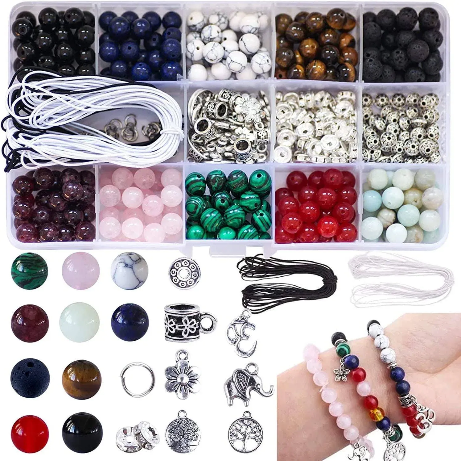 418pcs Stone Beads Kits 8mm Loose Beads Gemstone Natural Lava Stone with Accessories DIY Jewelry Findings Components Making,Jewelry making