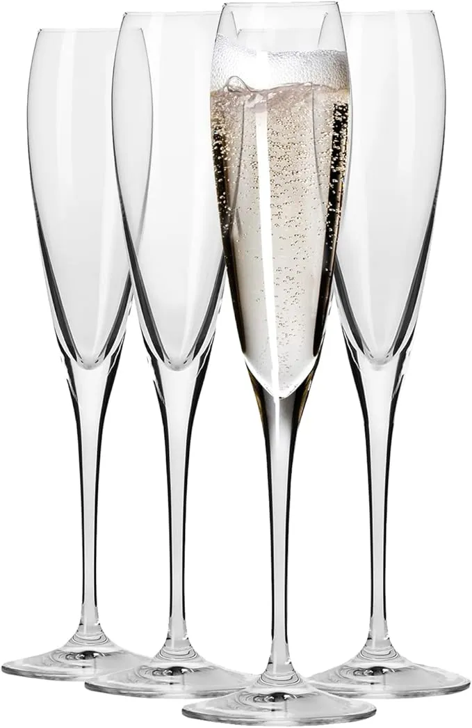 Krosno Champagne Glasses, Set of 4, 5.7 fl oz, Lead-Free Glass, Champagne Flutes for Prosecco, Sparkling Wine, Champagne and Mimosas, Dishwasher Safe, Made in Europe