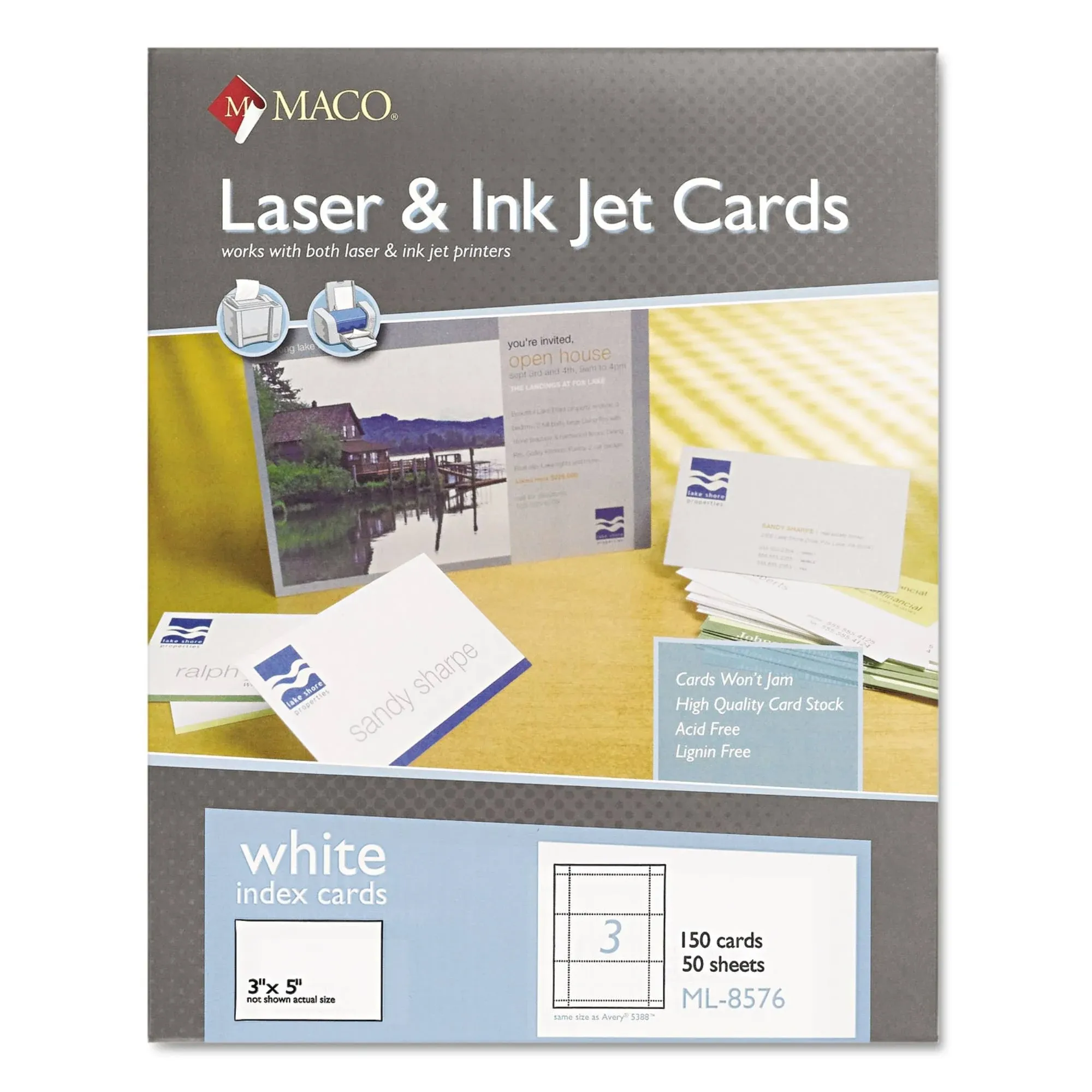 MACO Micro-perforated Laser/Ink Jet Unruled Index Cards (ML8576)