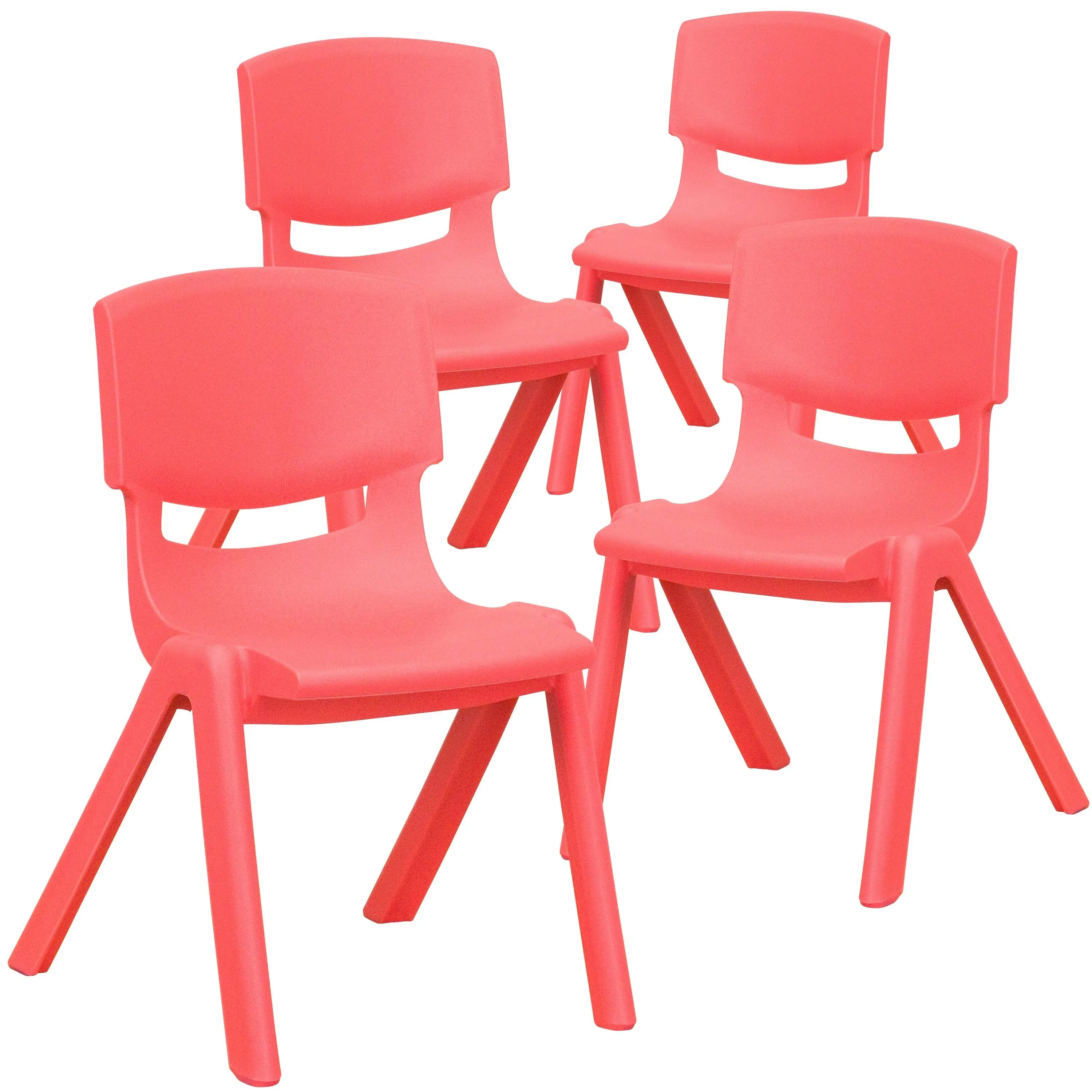 Emma + Oliver 4 Pack Red Plastic Stack School Chair with 12" Seat Height - Kids Chair