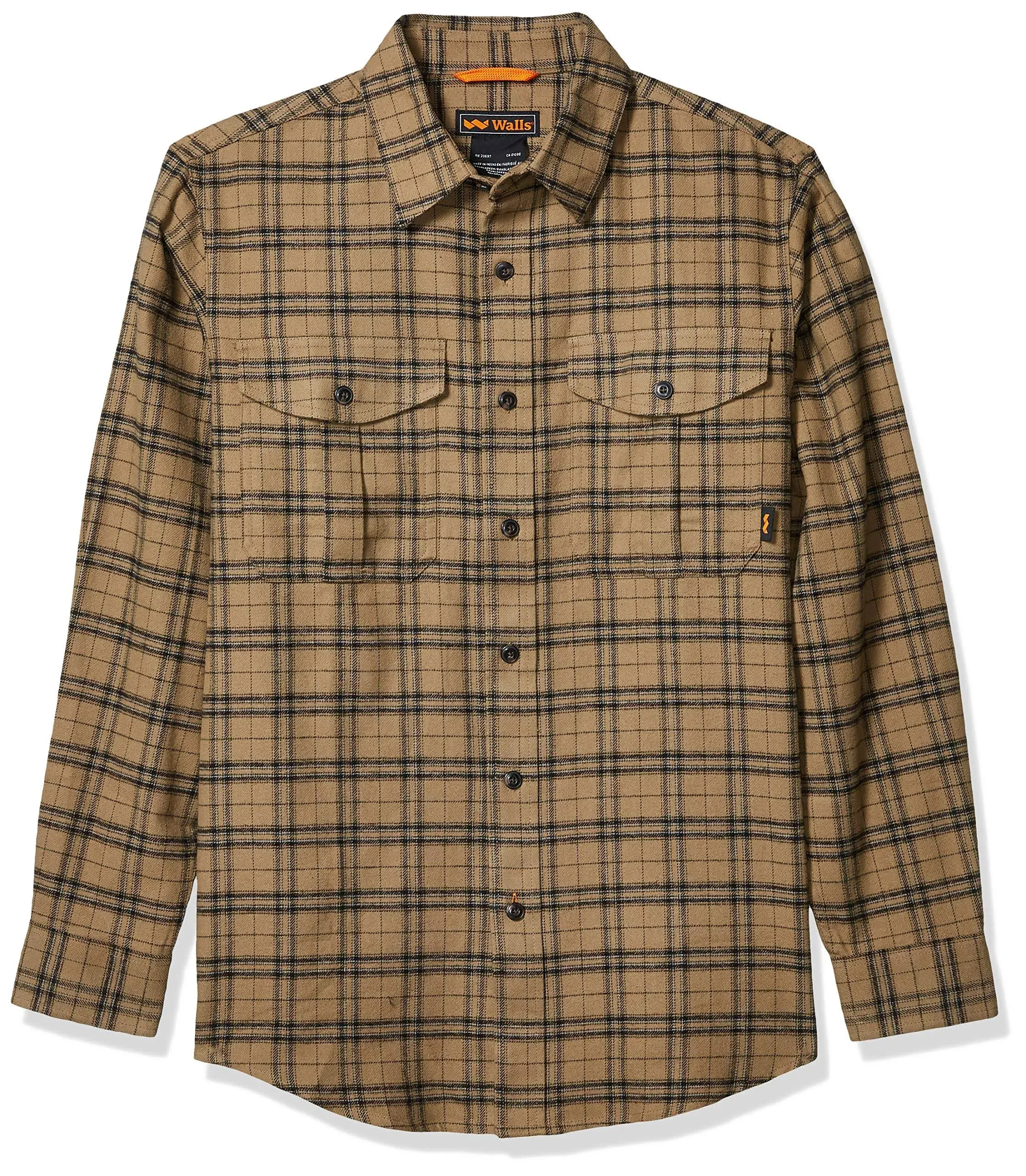 Walls Men's Wagu Heavyweight Brushed Flannel Work Shirt, Khaki Plaid, XL