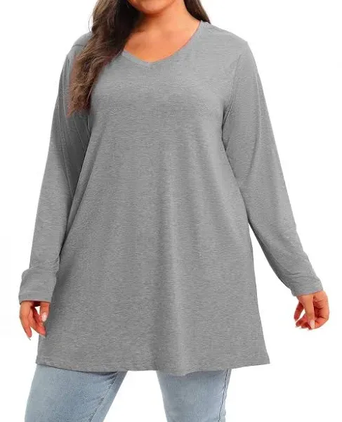 Beocut Plus Size V Neck Long Sleeve Tunic Tops Women Fall Long Shirts Tshirts Te