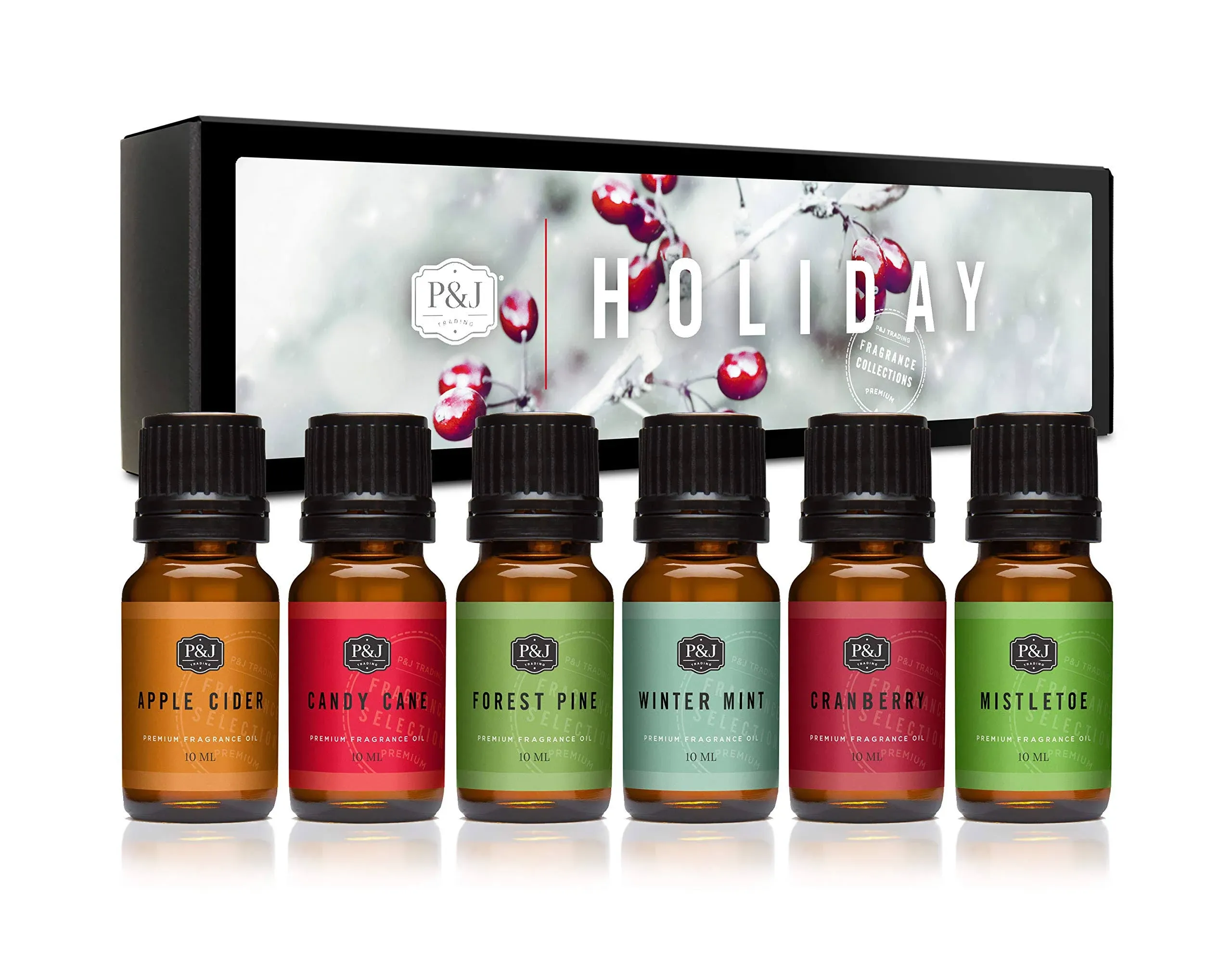 Holiday Set of 6 Premium Grade Fragrance Oils - Mistletoe, Candy Cane,