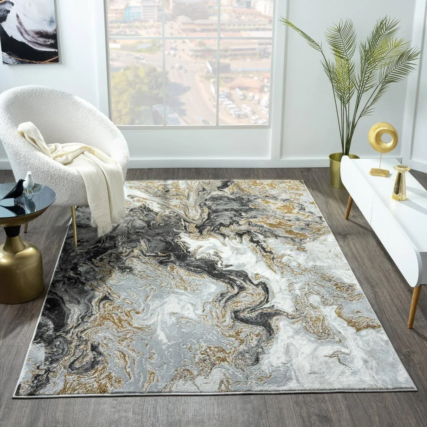 Luxe Weavers Marble Swirl Abstract Area Rug, Smoke 5x7