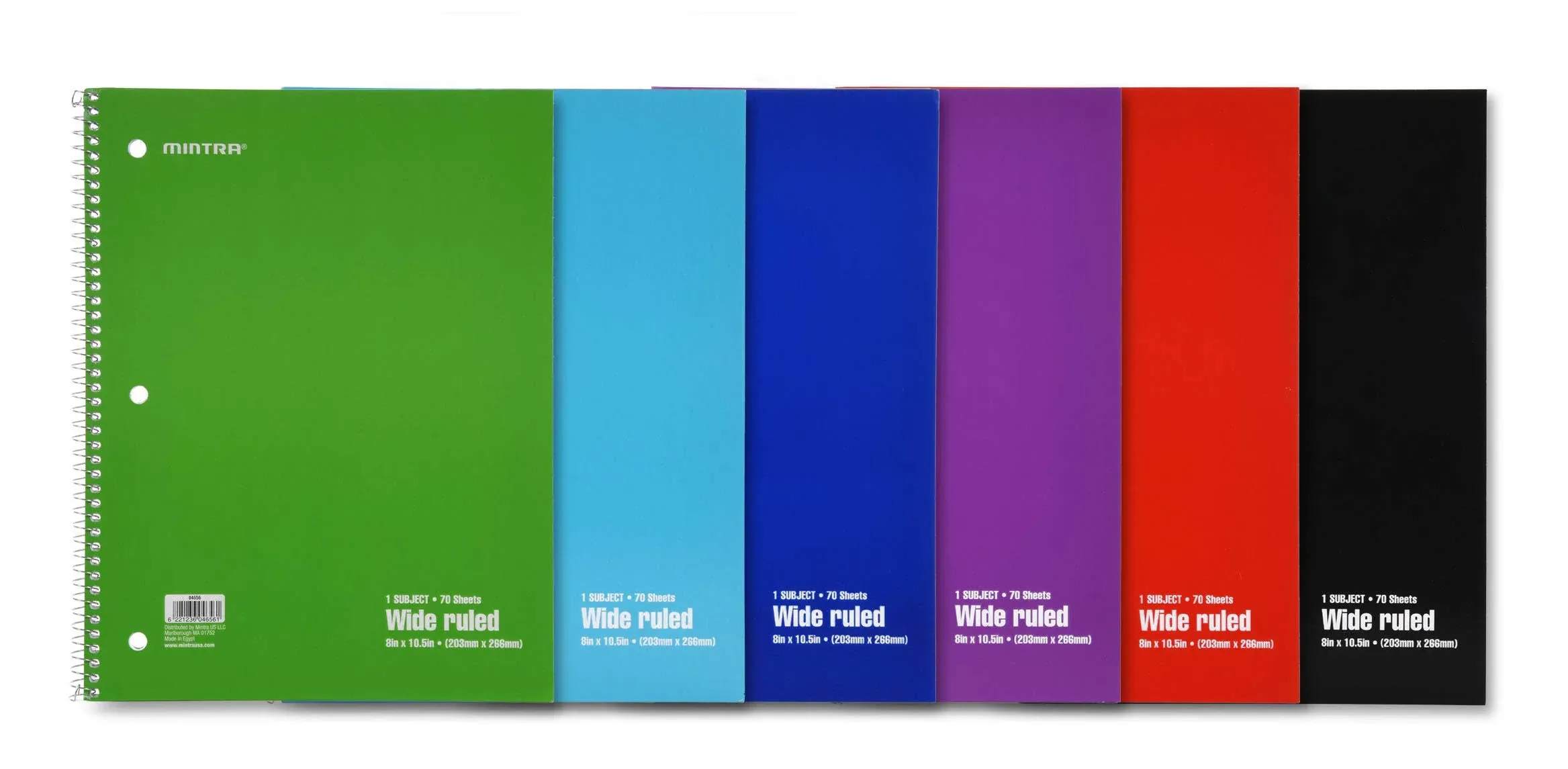 Mintra Office Spiral Notebooks -Solid, Wide Ruled, 6 Pack For School, Office, Business, Professional 70 Sheets