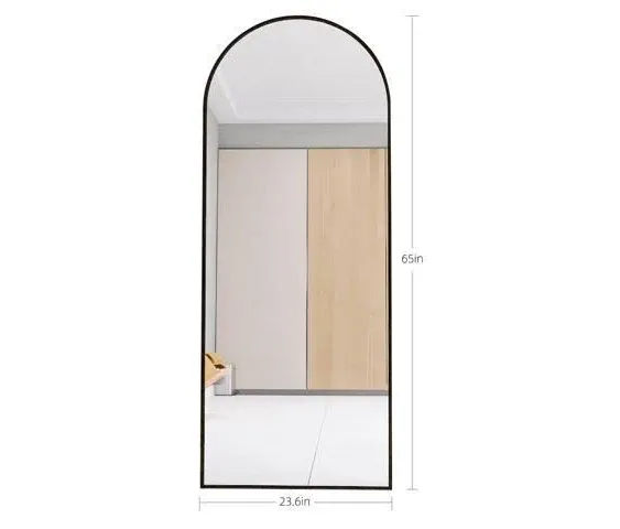 Arched Full Length Mirror Floor Mirror Hanging Standing or Leaning, Bedroom Mirror Wall-Mounted Mirror Dressing Mirror with Black Aluminum Alloy.