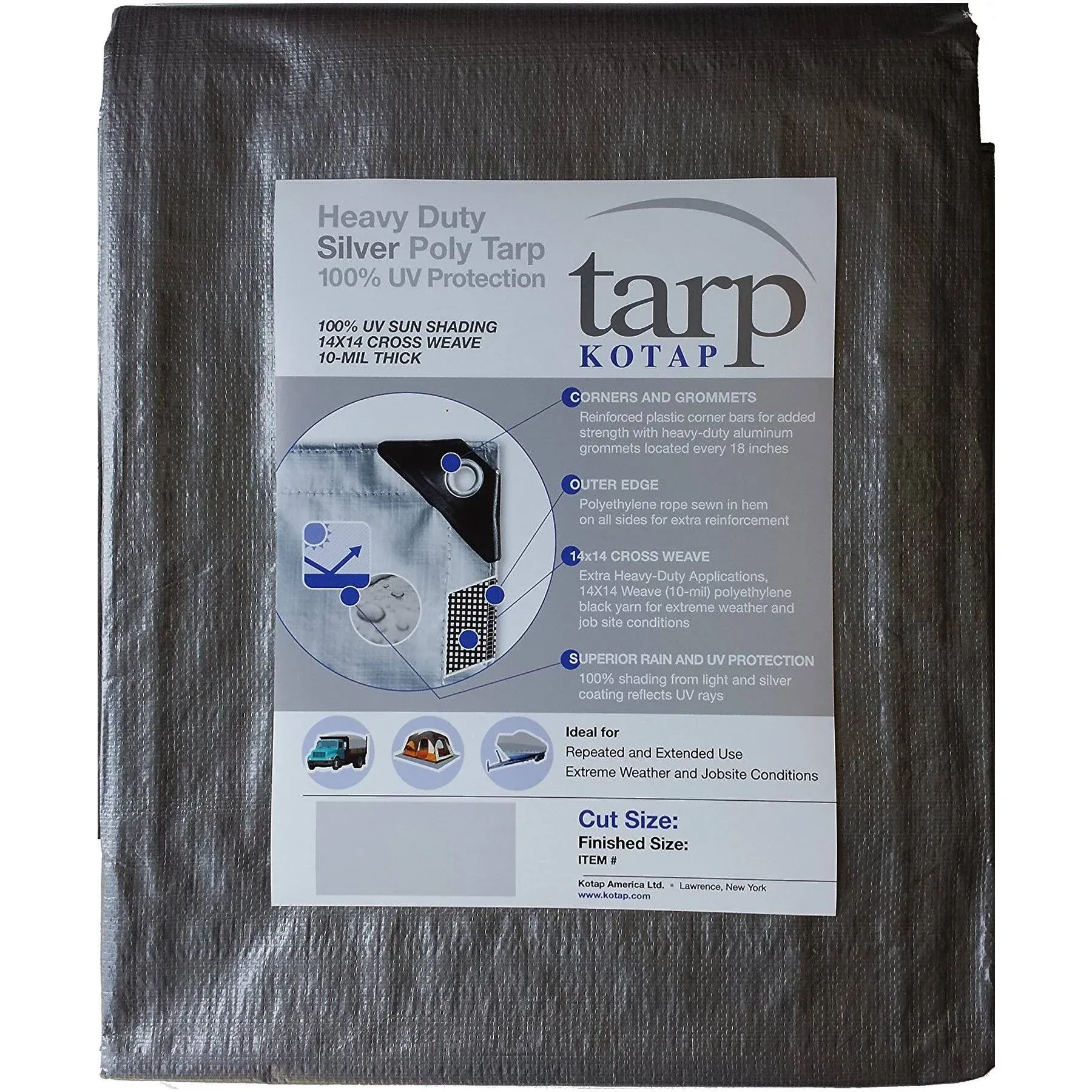 Kotap 16 x 20 Ft. Heavy-Duty Protection/Coverage Tarp, Superior Weave for Greater Longevity, 10-mil Multi-Use, Waterproof, TRS-1620, Silver (1-Pack)