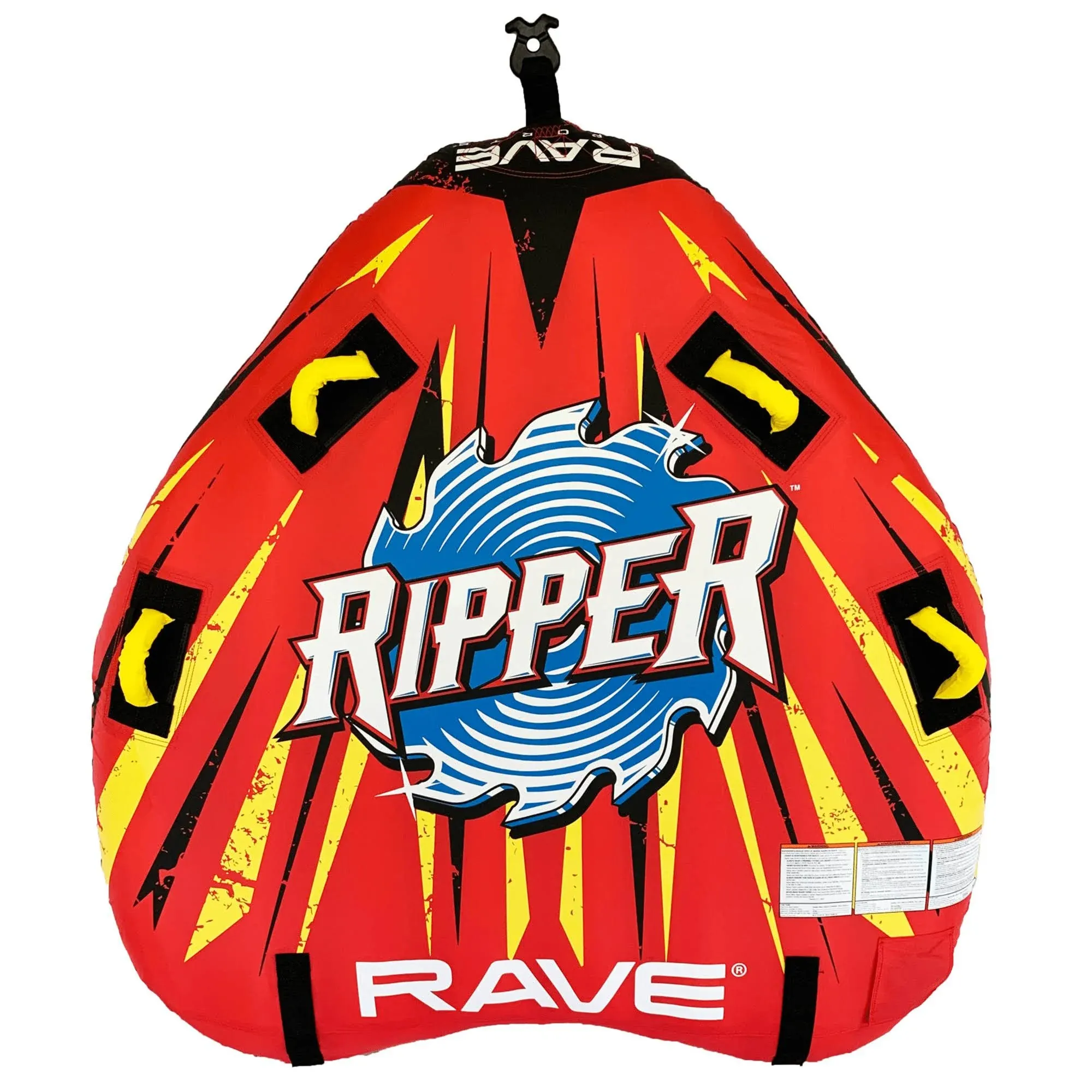 Rave Sports Ripper 2 Rider Nylon Inflatable Towable Float with Foam Handles, Neoprene Knuckle Guards and Quick Connect Tow Points, Red