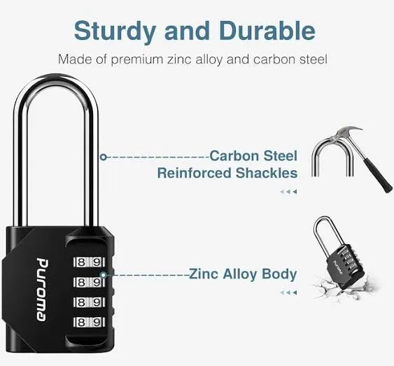 Puroma 4 Pack 2.6 Inch Long Shackle Combination Lock 4 Digit Outdoor Waterproof