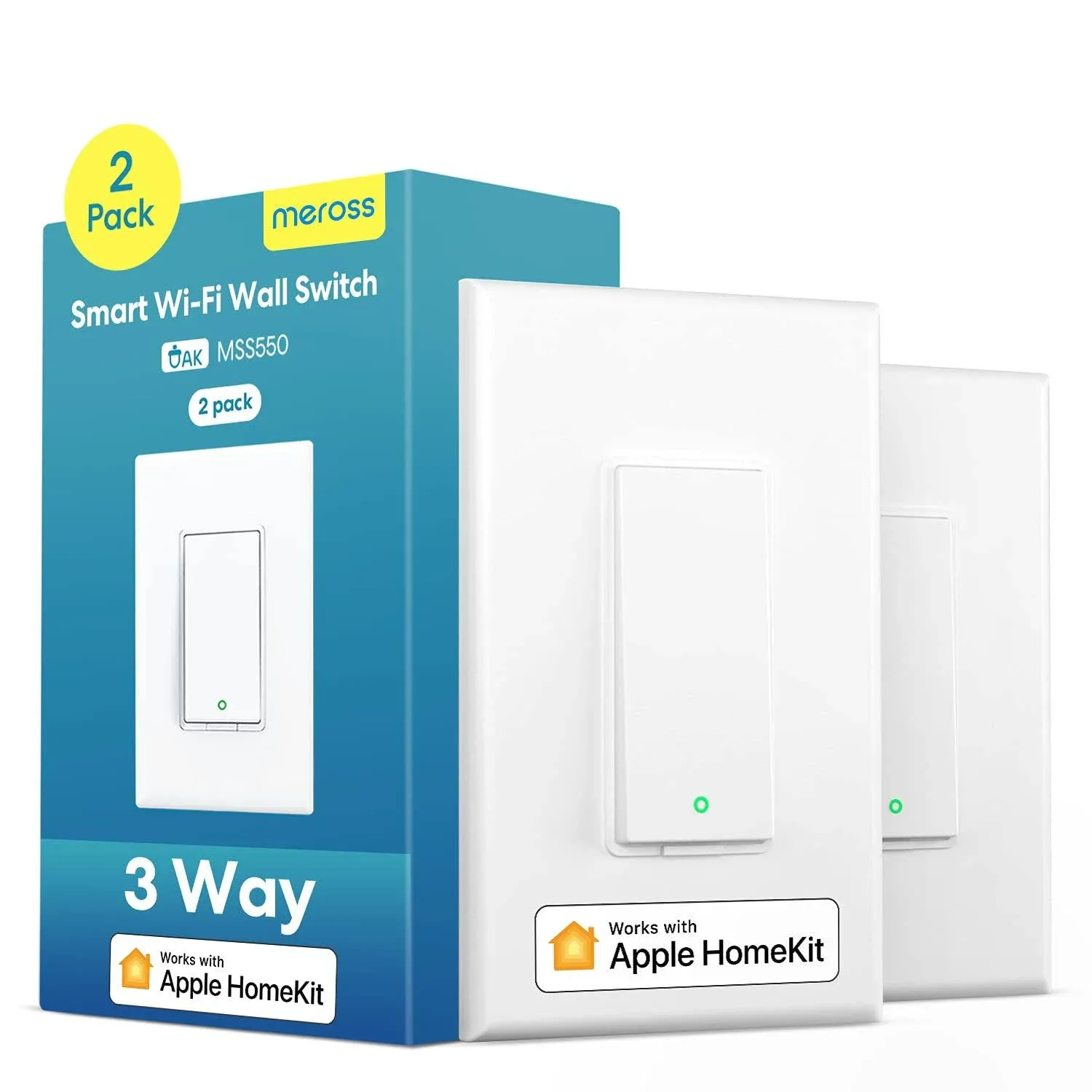 meross 3 Way Smart Switch, Smart Light Switch Supports Apple HomeKit, Siri, Alexa, Google Assistant & SmartThings, 2.4GHz WiFi Light Switch Neutral Wire Required, Remote Control Timer 1 Pack