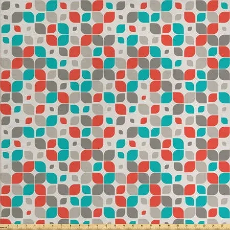 Ambesonne Retro Fabric by The Yard, Old Fashioned Style Abstract Mosaic Grid ...