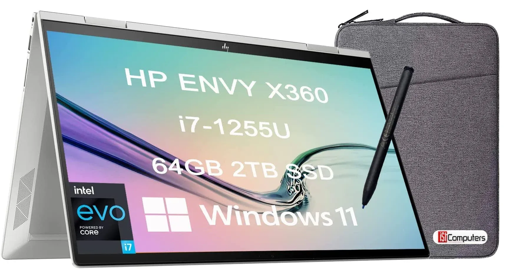 HP Envy X360 15 15t 2-in-1 Touchscreen (Intel 12th Gen i7-1255U, 64GB RAM, 2TB SSD, Webcam, Stylus) 15.6" FHD Convertible Laptop, Backlit KB, 2 x Thunderbolt 4, Computer Bag Included, Win 11 Home