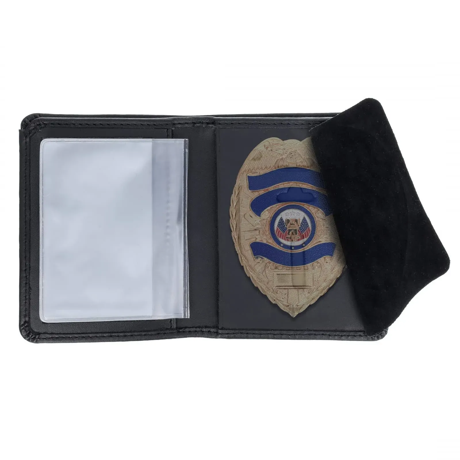 ASR Federal Black Bifold Leather ID Card and Badge Holder Police Gear, Shield