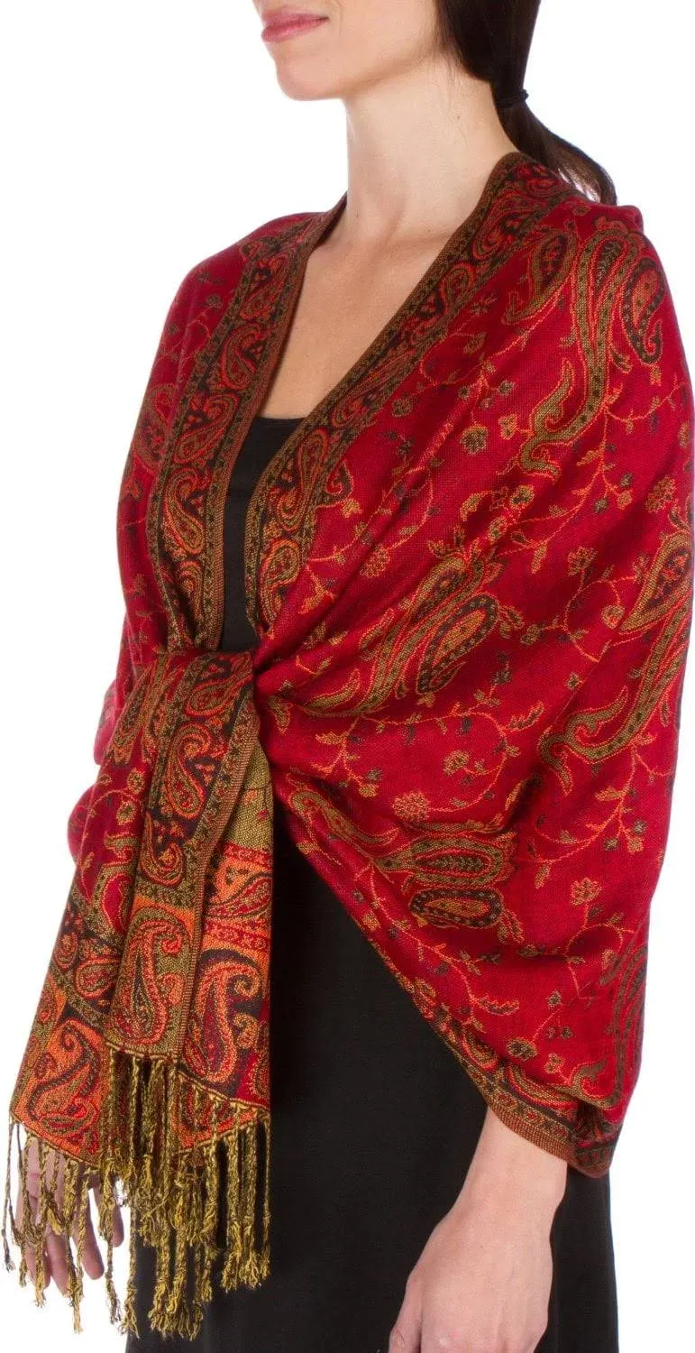 Sakkas Soft Silky Double Layer Jacquard Paisley Pashmina Shawl/Wrap/Scarf