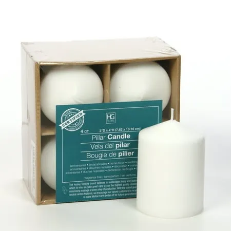 Hosley 4" High White Unscented Pillar Candles Set of 4. Ideal for Wedding, Emergency Lanterns, Spa, Aromatherapy, Party, Reiki, Candle Gardens