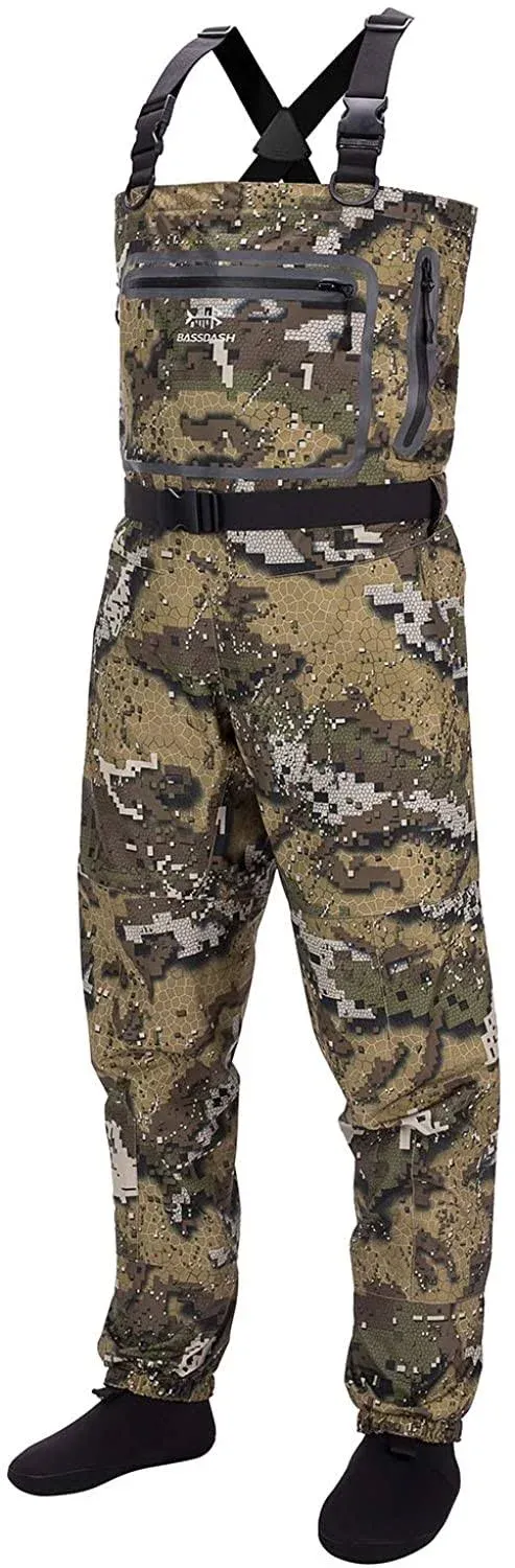 BASSDASH Breathable Ultra Lightweight Veil Camo Chest Stocking Foot Fishing Hunting Waders for Men