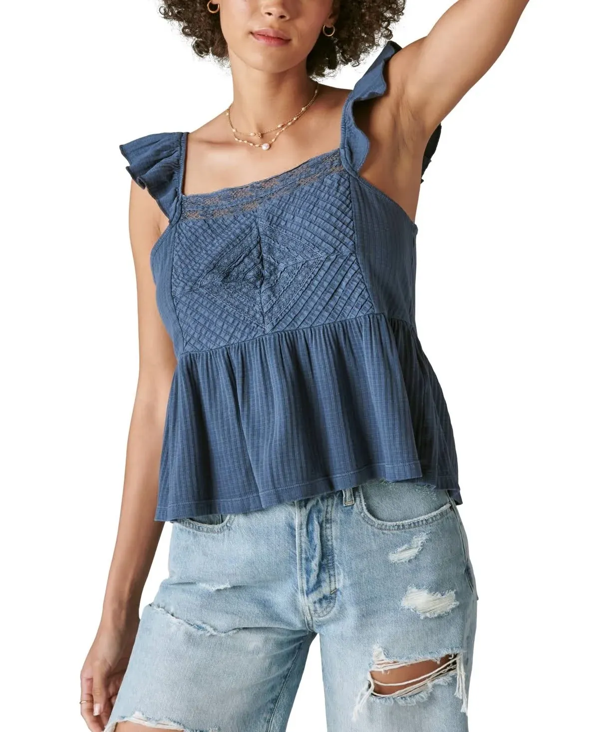 Lucky Brand Women's Textured Yoke Peplum Tank