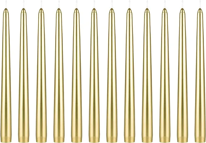 Mega Candles 12 pcs Unscented Gold Taper Candle, Hand Poured Wax Candles 10 Inch x 7/8 Inch, Home Décor, Wedding Receptions, Baby Showers, Birthdays, Celebrations, Party Favors & More