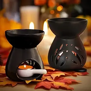 ComSaf Essential Oil Burner Wax Melt Burners Set of 2, Aromatherapy Aroma Burner Ceramic Oil Diffuser Candle Tealight Holder Home Bedroom Decor Christmas Housewarming Gift, Black