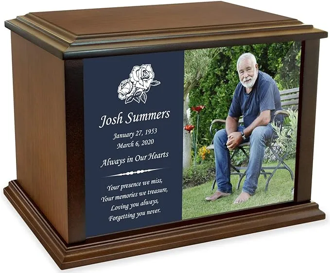 Personalized Custom Photo Eternal Reflections Wood Cremation Urn for Ashes - Customizable Urn - Large Size Urn - for a Person up to 225 Pounds