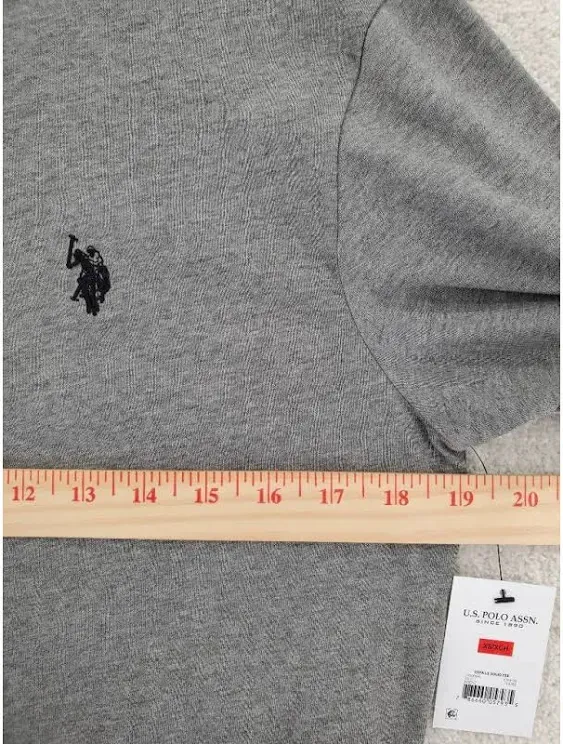 Us Polo Assn Mens T-shirt Gray Heathered Long Sleeve Stretch Crew Neck