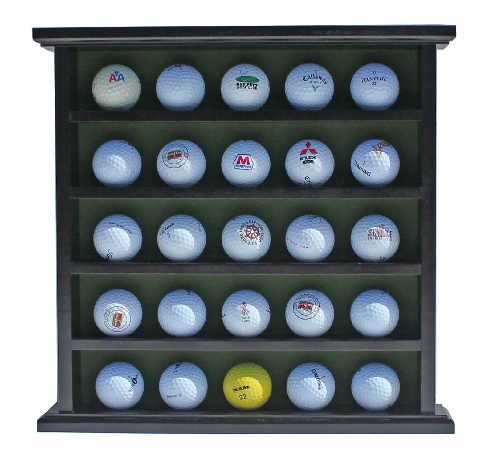 DisplayGifts Golf Ball Wood Display Case Wall Rack Cabinet No Door GB25 Black