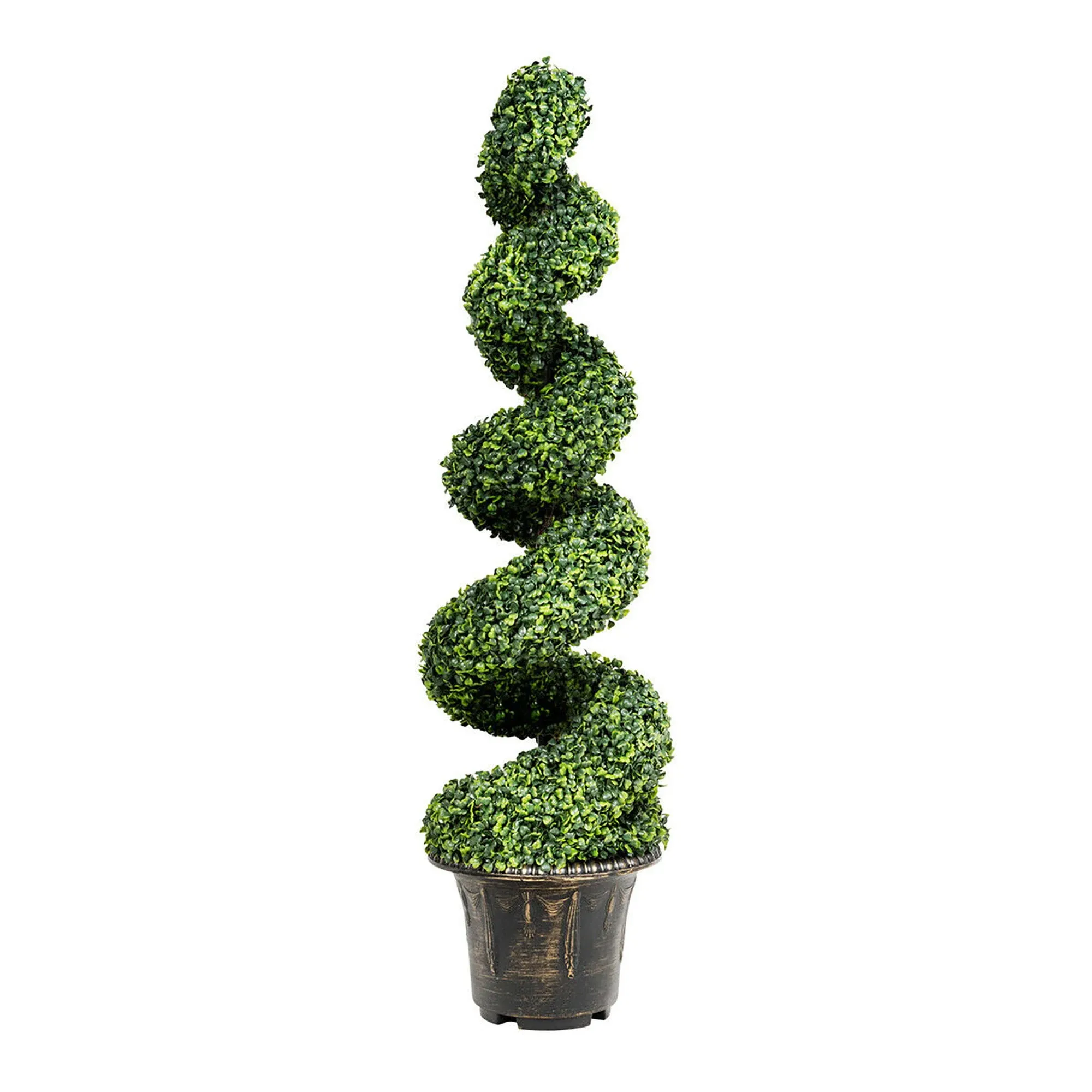 GOPLUS 4 Ft Artificial Boxwood Spiral Topiary Tree, Fake Greenery Plants, Leaves & Cement-Filled Plastic Flower Pot Decorative Trees for Porch Home Office Indoor Outdoor