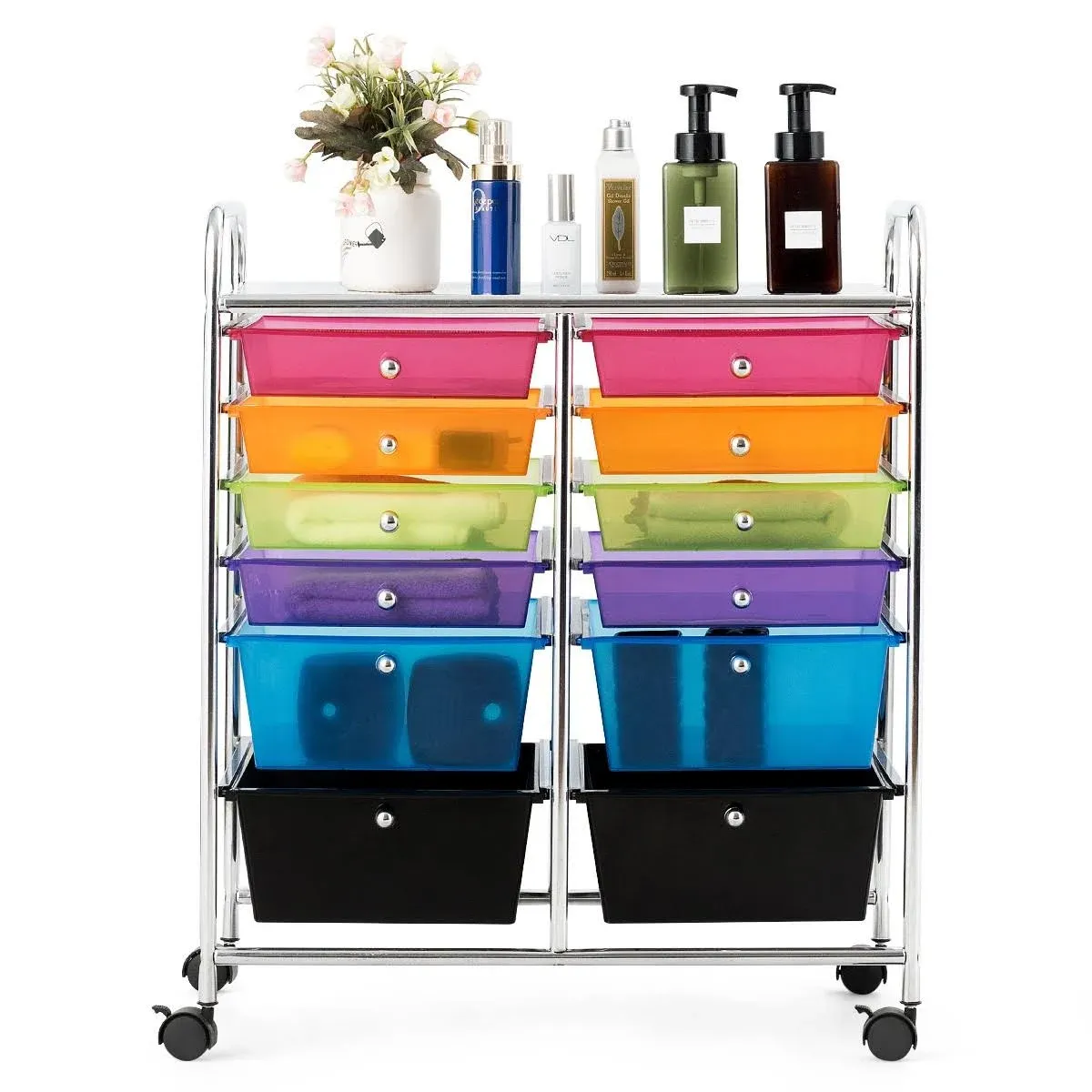 Costway 12 Drawers Rolling Cart Storage Scrapbook Paper Studio Organizer Bins Multicolor