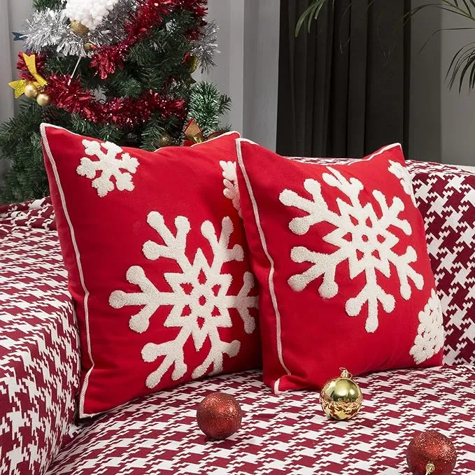 Embroidery Christmas Pillow Covers Set of 2 Christmas Snowflake Pillow Cases ...