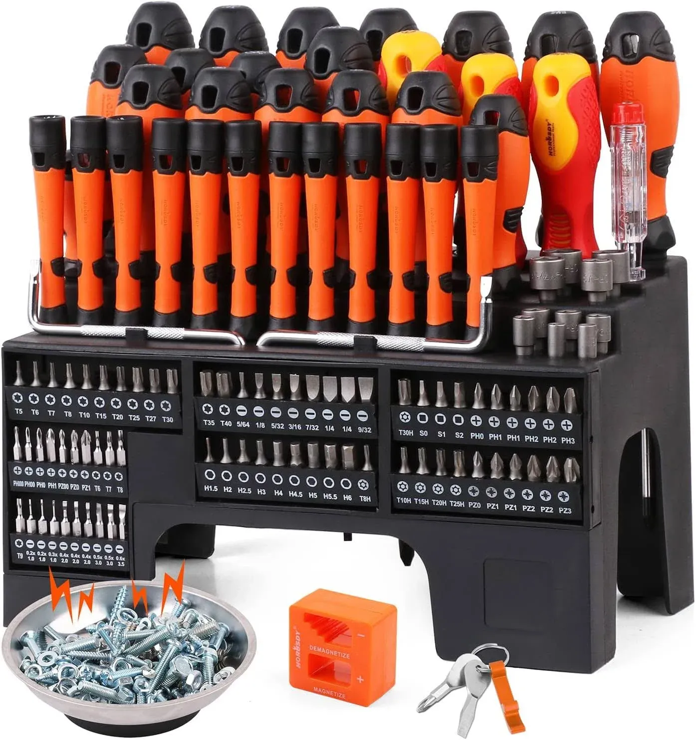 HORUSDY 119-Piece Magnetic Screwdriver Set with Plastic Racking, Includs Precision Screwdriver, Insulated screwdriver and Bit set, Tools for Men Tools Gift