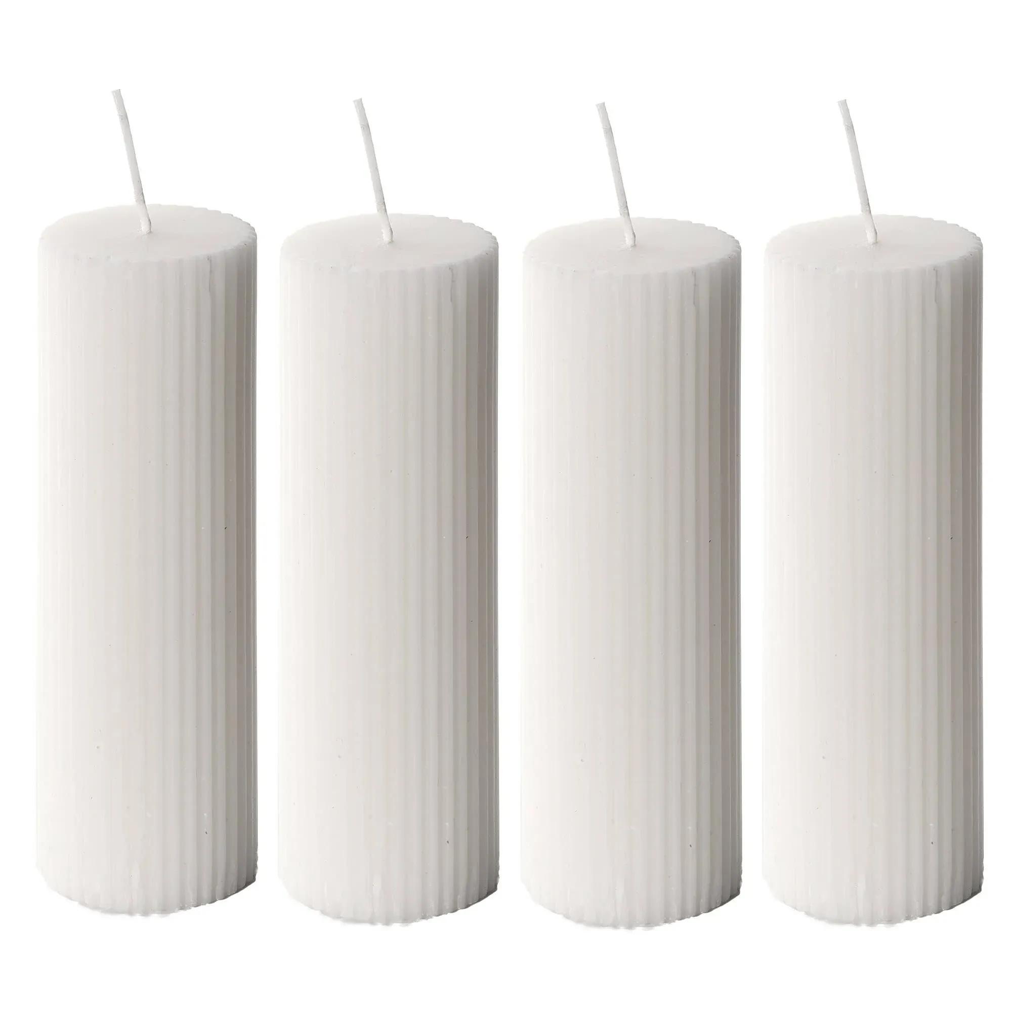 Ribbed Pillar Candles 2x6'' Tall Fluted Column Modern Home Décor Soy Wax Handmade Unscented (4-Pack, Champagne Yellow), Aesthetic Decorative Textured Candle Set